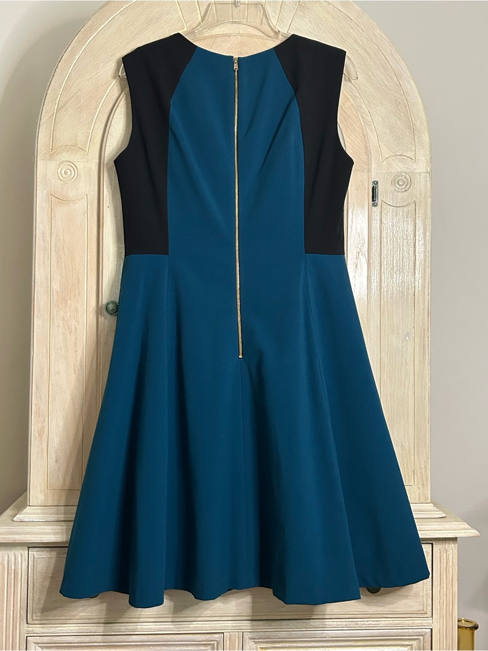 Nine West Teal Sleeveless A-Line Dress with Black Panels - Picture 6 of 12